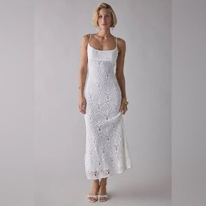 Bardot Andoni White Seashell Crochet Midi Dress, Size 4, $169